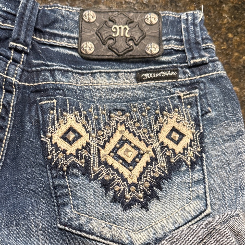 Miss Me Blue Frayed Jean Shorts - Picture 3 of 5